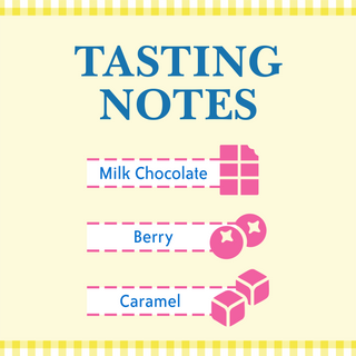 A Cup of Ambition Medium Roast graphic reading TASTING NOTES, MILK CHOCOLATE, BERRY, CARAMEL.