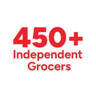 A red text logo that reads FOUR HUNDRED FIFTY PLUS INDEPENDENT GROCERS.